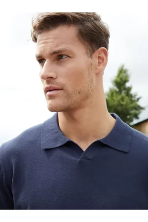 Threadbare Navy Blue Trophy Neck Knitted Long Sleeve Polo Jumper