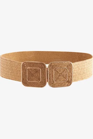 Next Natural Square Buckle Wide Raffia Belt M