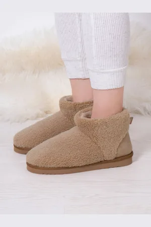 Totes Natural Ladies Isotoner Curly Faux Fur Boot Slippers AU 7 (EU 37.5)