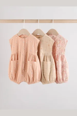 Next Caramel And Ecru Floral Baby Rompers 3 Pack Up to 1 Month (56cm)