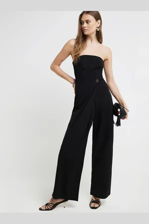 River Island Black Bandeau Wrap Jumpsuit AU 12