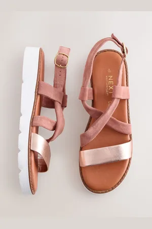Next Pink Suede Standard/Wide Fit Motionflex Cross Strap Flatform Sandals eu36uk35