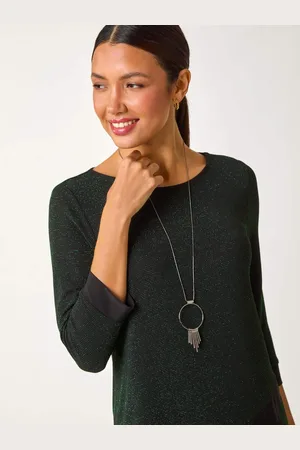 Roman Green Brillo Contrast Band Stretch Tunic Top AU 20