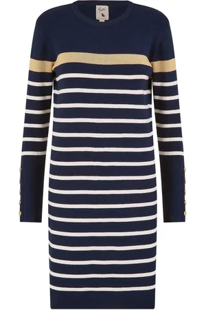 Yumi Striped Knitted Dress With Button Cuff Detail L