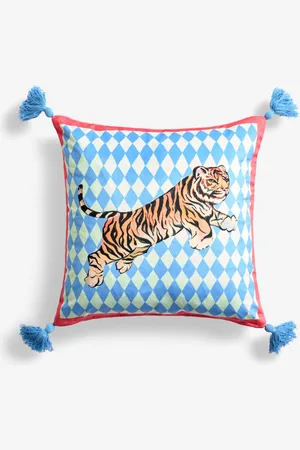 Eleanor Bowmer Blue Harlequin Velvet Tiger Cushion 45x45cm