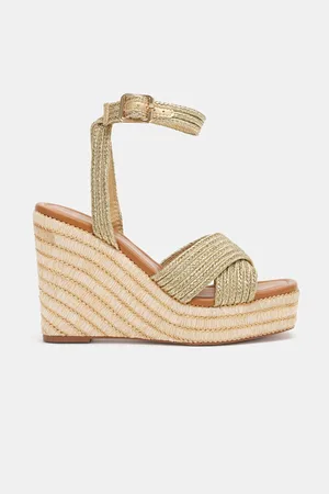 Novo Gold Wide Fit BELLA Woven Detail Wedge Sandals AU 5 (EU 36)