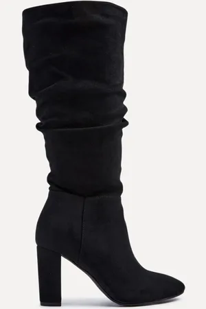 Linzi Black Aura High Leg Ruched Boots With Block Heel AU 8 (EU 39)