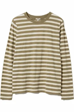 Jigsaw Green Stripe Long Sleeve 100% Cotton T-Shirt S
