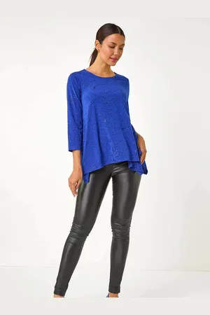 Roman Blue Glitter Rose Asymmetric Hem Top AU 20