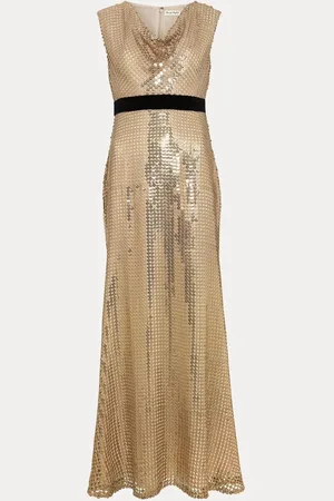 Phase Eight Jamae Gold Sequin Maxi Dress AU 14