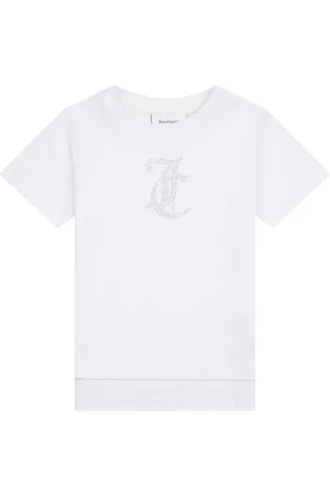 Juicy Couture White Girls Tonal Diamante Fitted 100% Cotton T-Shirt 8