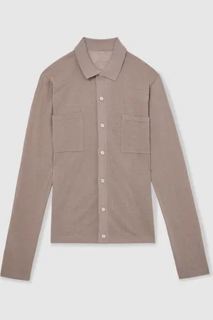 Reiss Mellor Button-Through Knit Shirt With Linen M