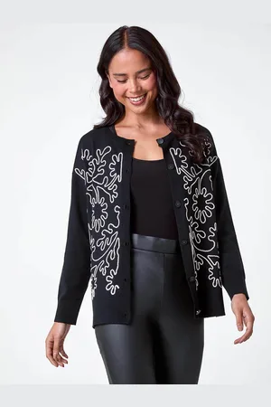Roman Black Floral Button Through Cardigan AU 12