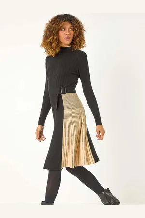 Roman Contrast Panel Belt Knitted Dress AU 10