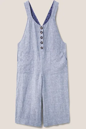 White Stuff Blue Viola 100% Linen Dungarees AU 10