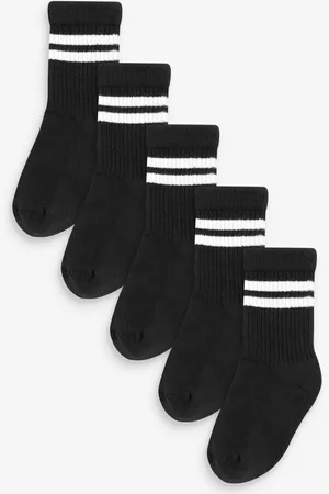 Next Black Cushioned Footbed Cotton Rich Ribbed Tipped Socks 5 Pack 0-2.5 Jnr