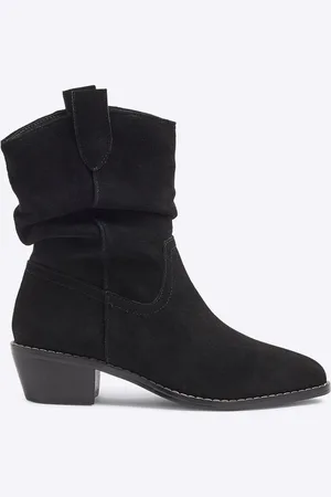 River Island Black Slouch Western Boots AU 8 (EU 39)