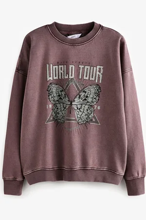 Next Purple Washed Purple Dropped Should Crew Neck Butterfly Tour Graphic Sweatshirt M Reg