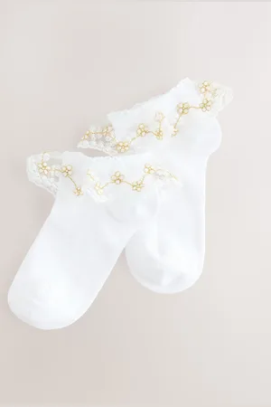 Next White Rich Bridesmaid Ruffle Trainer Socks 2 Pack 3-5.5 Jnr