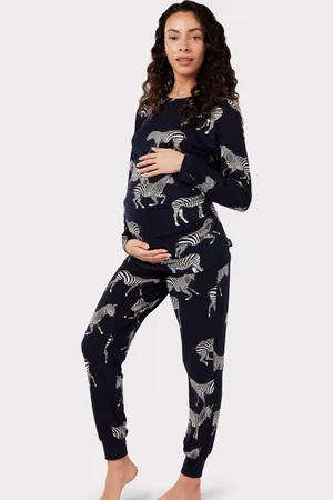 Chelsea Peers Blue Maternity Zebra Print Long Pyjama Set AU 10
