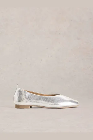 White Stuff Silver Cheri Leather Ballerina Pumps AU 8 (EU 38.5)