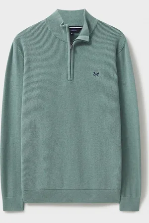 J.Crew Company Green Brioche Rib Half Zip Knit 100% Cotton Jumper XL