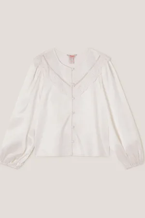 Monsoon Natural Embroidered Collar Satin Blouse 9 Years (134cm)