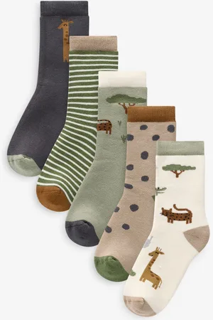 Next Safari Animals Cosy Terry Cotton Rich Socks 5 Pack 0-2.5 Jnr