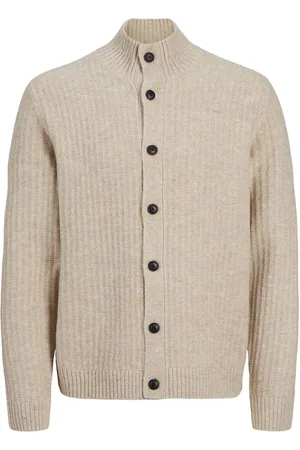 JACK & JONES Grey Button Down Knitted Cardigan L