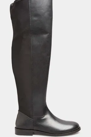 Long Tall Sally Black Stretch Over The Knee Leather Boots AU 10 (EU 42)