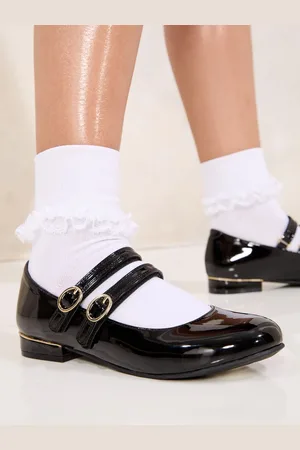 Lipsy London Block Heel Double Strap Ballerina Mary Jane Faux Leather School Shoes AU 12 (EU 30.5)