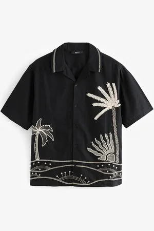Next Textured Palm Tree Embroidered Short Sleeve Shirt S