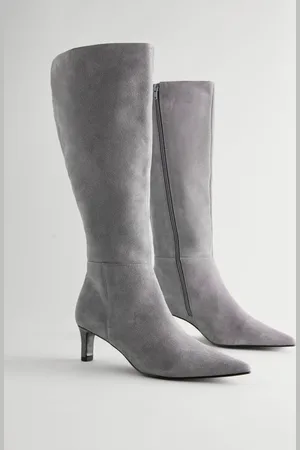 Next Grey Leather Forever Comfort Knee High Skinny Heeled Boots AU 8 (EU 39)