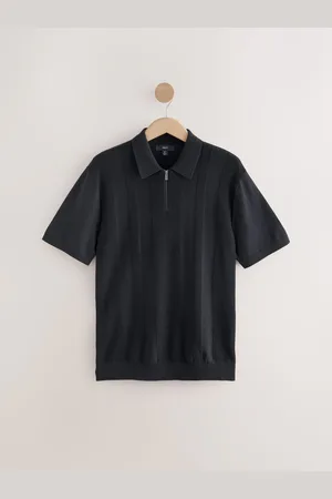 Next Regular Fit Cotton Rich Textured Knit Quarter Zip Polo Shirt L
