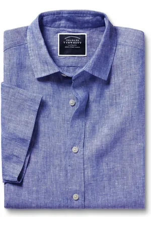 Charles Tyrwhitt Plain Slim Fit Short Sleeve Pure 100% Linen Shirt S