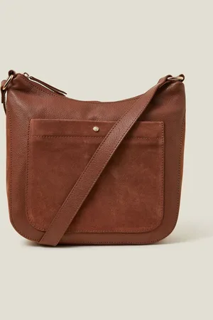 Accessorize Brown Leather Messenger Cross-Body Bag One