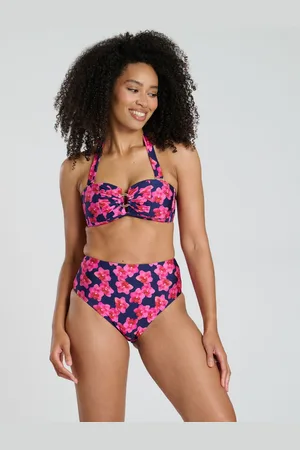 South Beach Blue Printed Moulded Bandeau High Waist Tummy Control Set AU 10