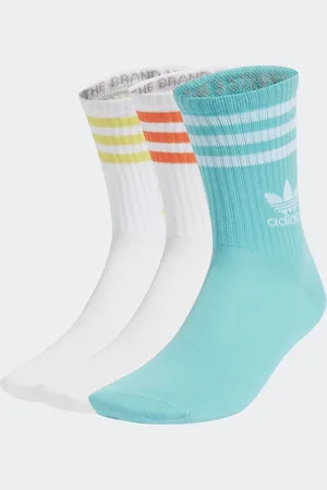 adidas White/Aqua Mid Cut Crew Socks 3 Pack UK 8.5
