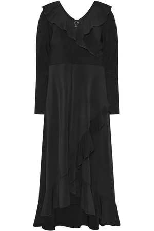 Long Tall Sally Long Sleeve Frill ITY Midi Dress AU 10 Tall