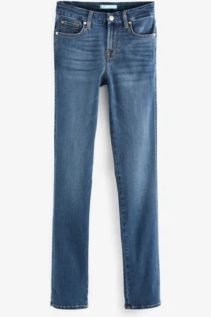 7 for all Mankind Mid Blue Rise Kimmie Bair Straight Fit Jeans 29W x 31R (UK 29 R)