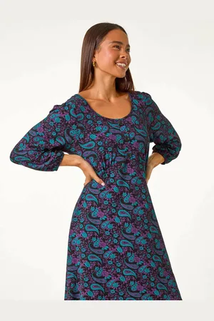 Roman Petite Paisley Print Button Stretch Dress AU 8
