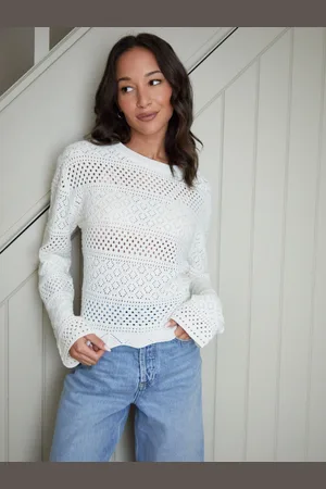 Threadbare White Long Sleeve Pointelle Crochet Knit Jumper AU 12