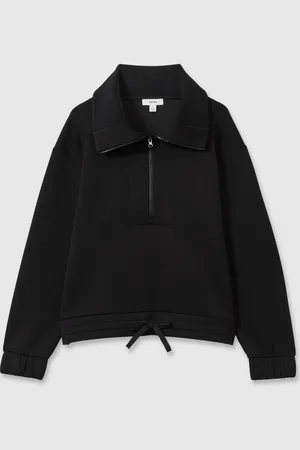Reiss Black Laney Jersey Half-Zip Drawstring-Hem Sweatshirt S
