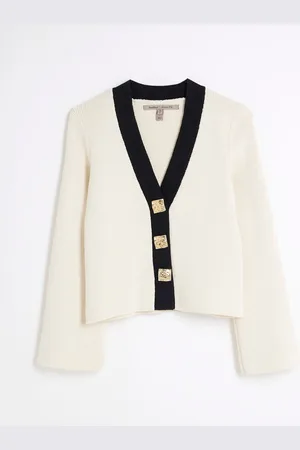 River Island Cream Petite Asymmetric Tipped Cardigan L