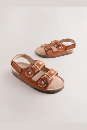 Next Tan Brown Embroidered Wide Fit (G) Touch Fastening Strap Corkbed Sandals AU 13 (EU 32)