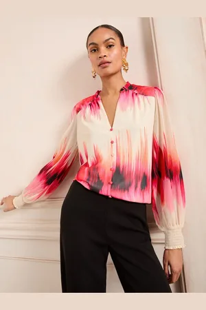 Love & Roses Pink Notch Neck Long Sleeeve Blouse AU 18