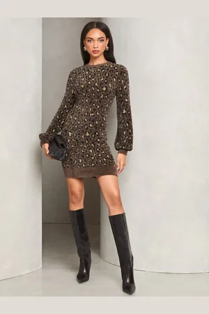 Lipsy London Fluffy Eyelash Long Sleeve Knitted Mini Dress AU 12