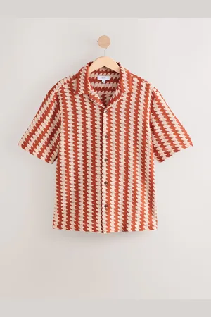 Next Stripe Crochet Short Sleeve Shirt L