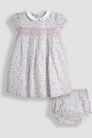 JoJo Maman Bébé Floral Smocked Woven 100% Cotton Dress Upto 3 Months (50