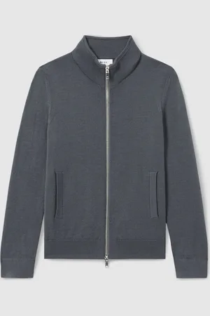 Reiss Blackened Blue Hampshire 3-9 yrs Merino Wool Zip-Through Funnel-Neck Cardigan 7